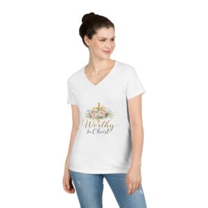 worthy in christ floral v neck tee